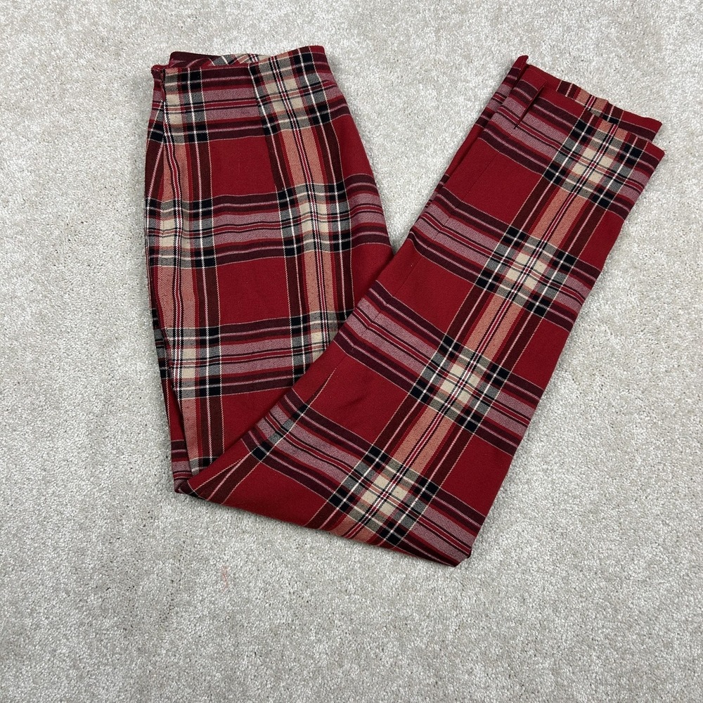 Eric Casual Pants Womens 4 Red Plaid Straight Leg Stretch Dressy Trousers Career